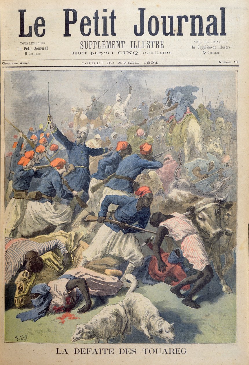 Klęska Tuaregów, okładka "Le Petit Journal", 30 kwietnia 1894 r. autorstwa Frederic Theodore Lix