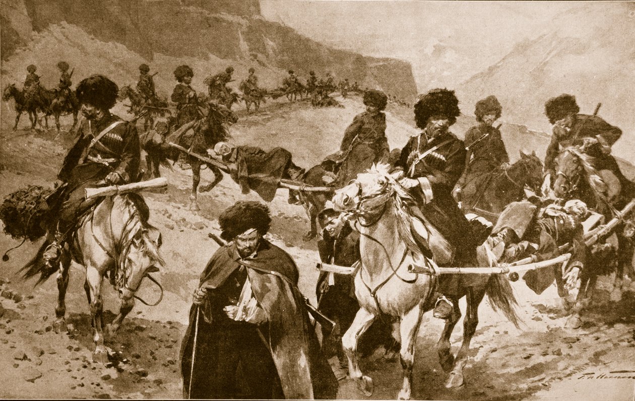 Kozacki konwój karetki w górach Kaukazu, 1914-19 autorstwa Frederic de Haenen