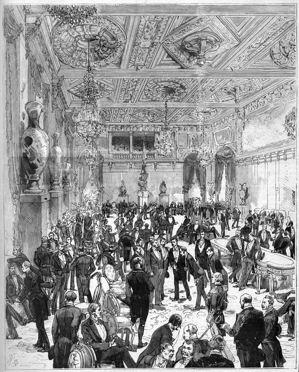 Inauguracja Hotelu de Ville de Paris 14 lipca 1882 r., odbudowanego po pożarze w 1871 r.: widok na salę Rady Miejskiej po przybyciu prezydenta Julesa Grevy