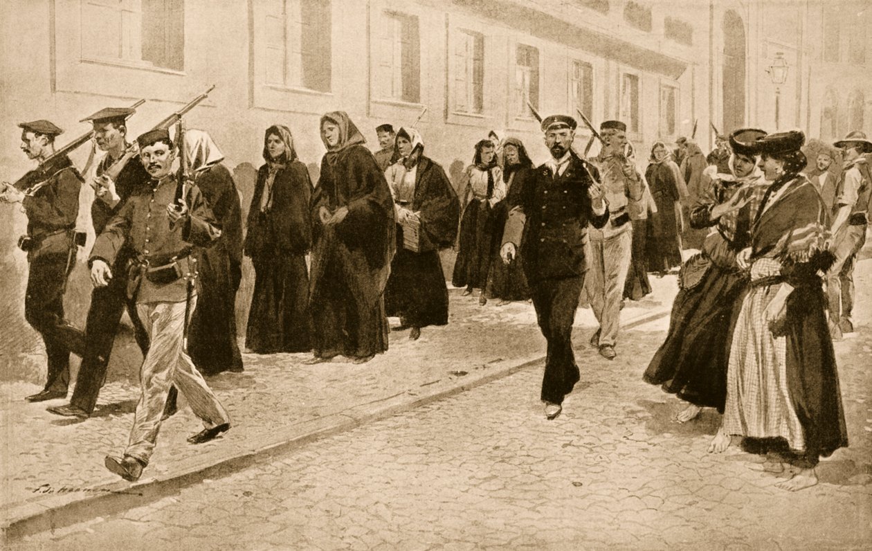 Zakonnice pod ochroną republikanów podczas rewolucji 1910 w Portugalii autorstwa Frederic de Haenen