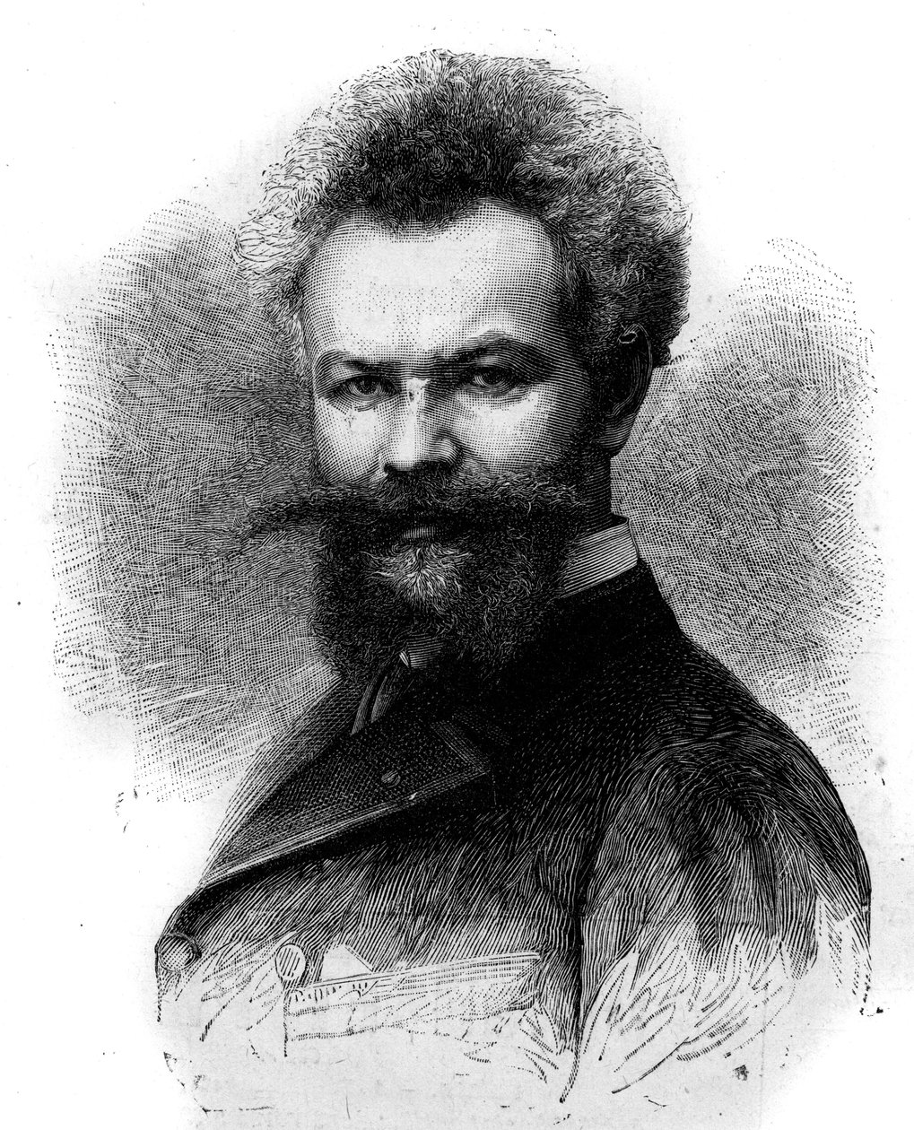 Portret Mihaly Munkacsy (1844-1900), węgierskiego malarza. Grawer w „”Le Monde Illustré””n°1306 z 8 kwietnia 1882 r. autorstwa Frederic de Haenen