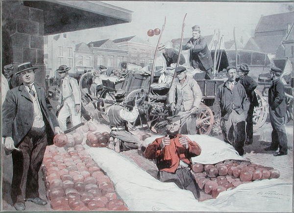Targ serów w Alkmaar, ok. 1910 (kolor lito) autorstwa Frederic de Haenen