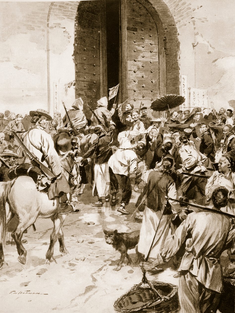 Rewolucja chińska, 1911, ilustracja z „Historia Narodów Hutchinsonów”, c.1920 autorstwa Frederic de Haenen