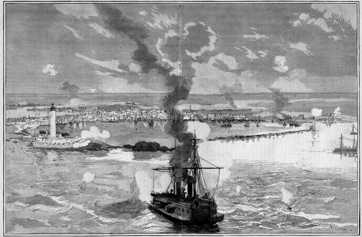 Bombardowanie Aleksandrii (Egipt) autorstwa Frederic de Haenen