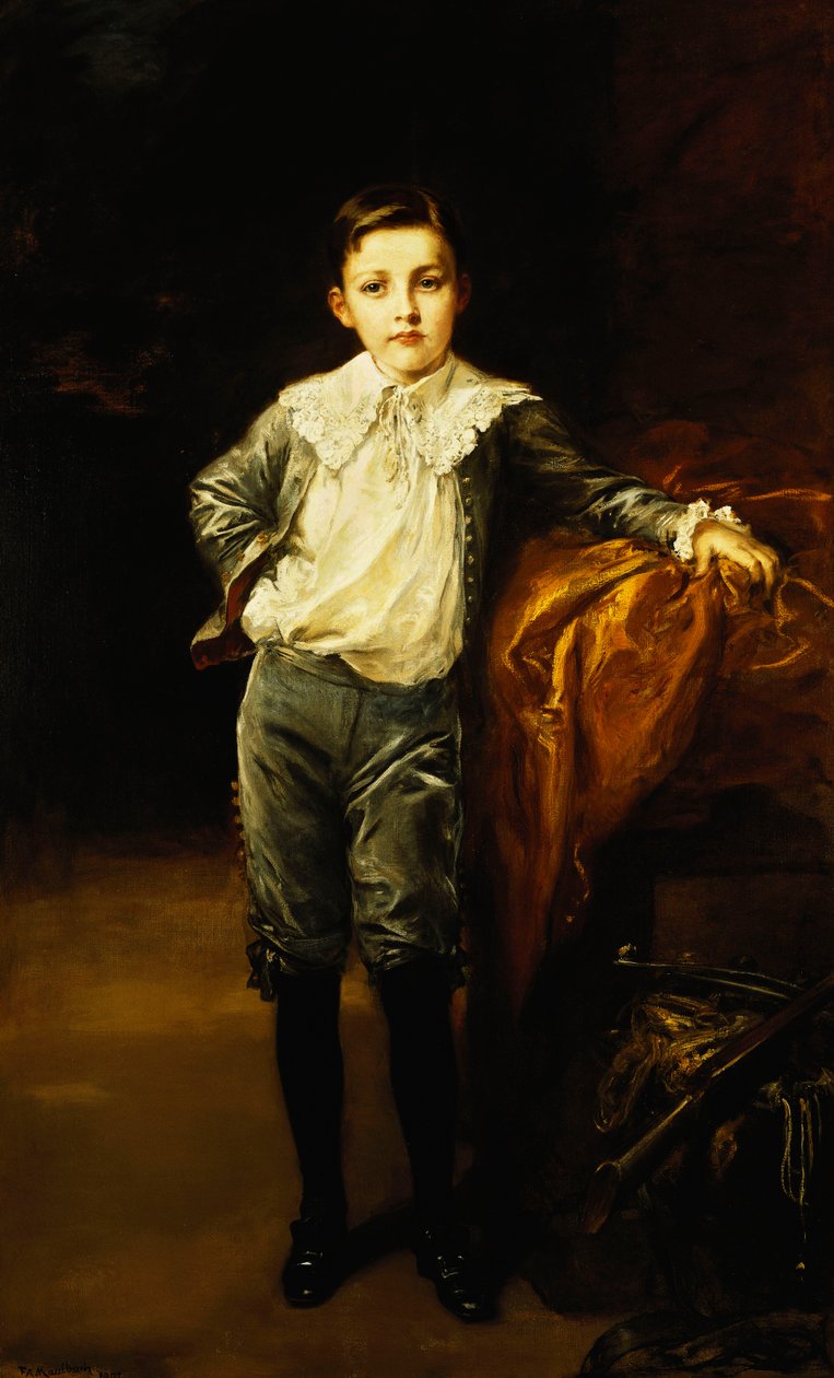 Portret mistrza Ecksteina, stojący na całej długości, oparty na drapowanej skrzyni, 1902 autorstwa Frederich August Kaulbach