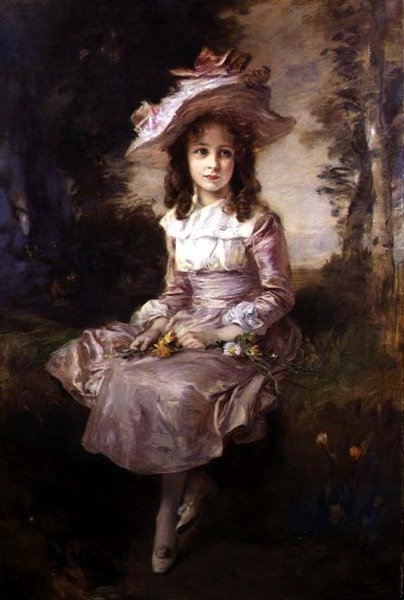 Portret młodej dziewczyny w różowej sukience autorstwa Frederich August Kaulbach