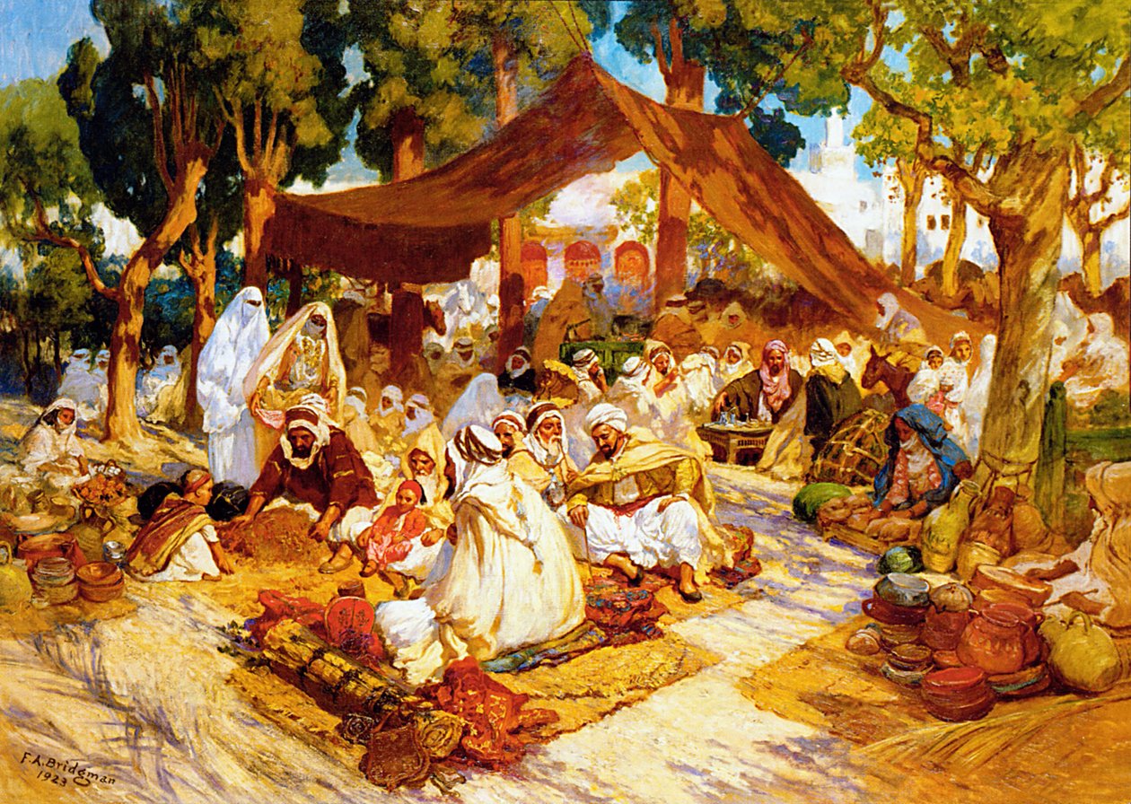 Wieczorne spotkanie w północnoafrykańskim obozie autorstwa Frederick Arthur Bridgman
