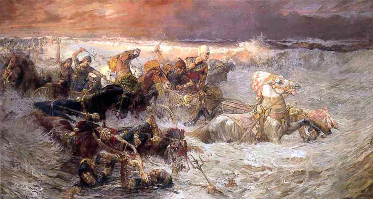 Faraon i jego armia tonąca w Morzu Czerwonym, 1900 autorstwa Frederick Arthur Bridgman