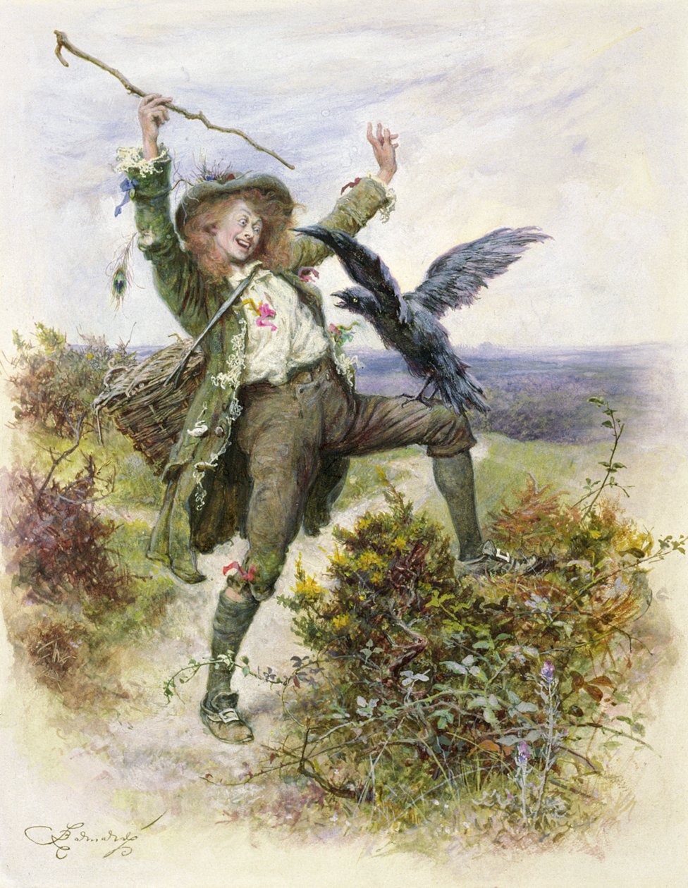 Barnaby Rudge i Raven Grip autorstwa Frederick Barnard