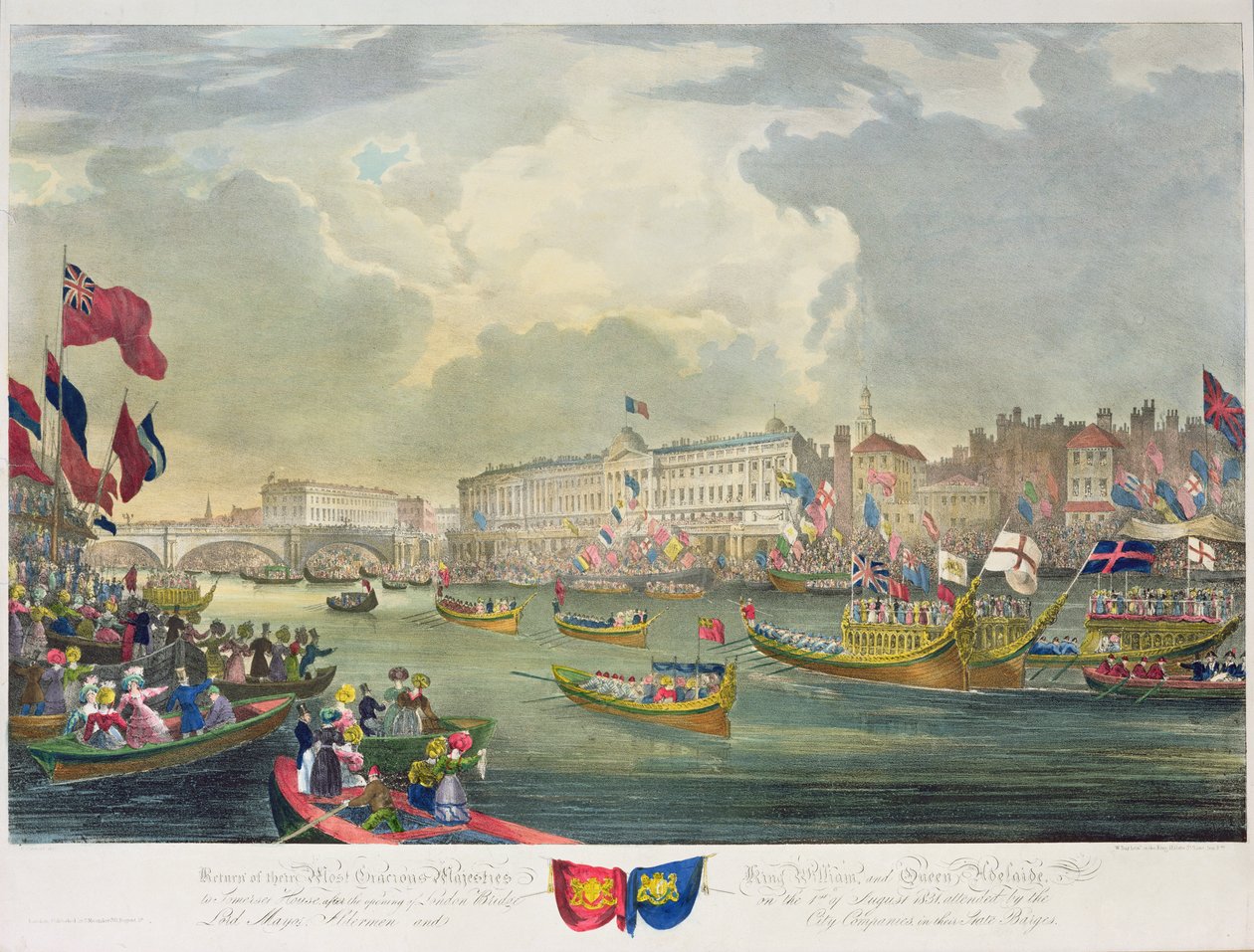 Widok na Tamizę podczas otwierania przez króla Wilhelma IV i królową Adelajdę London Bridge, wyryty przez Williama Daya (1797-1845) 1831 autorstwa Frederick Calvert