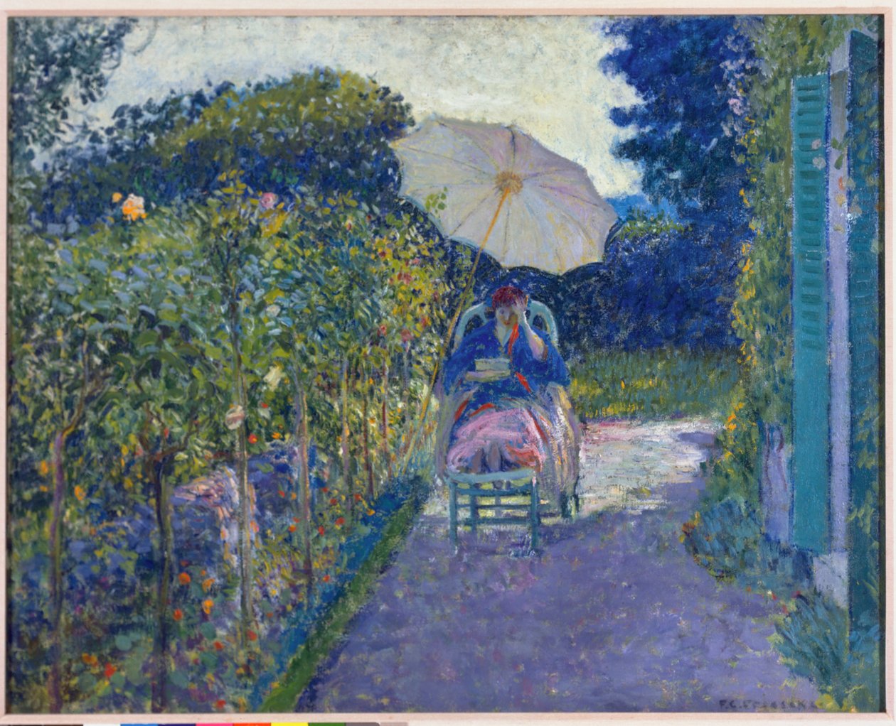 Kobieta siedząca w ogrodzie, 1914 autorstwa Frederick Carl Frieseke