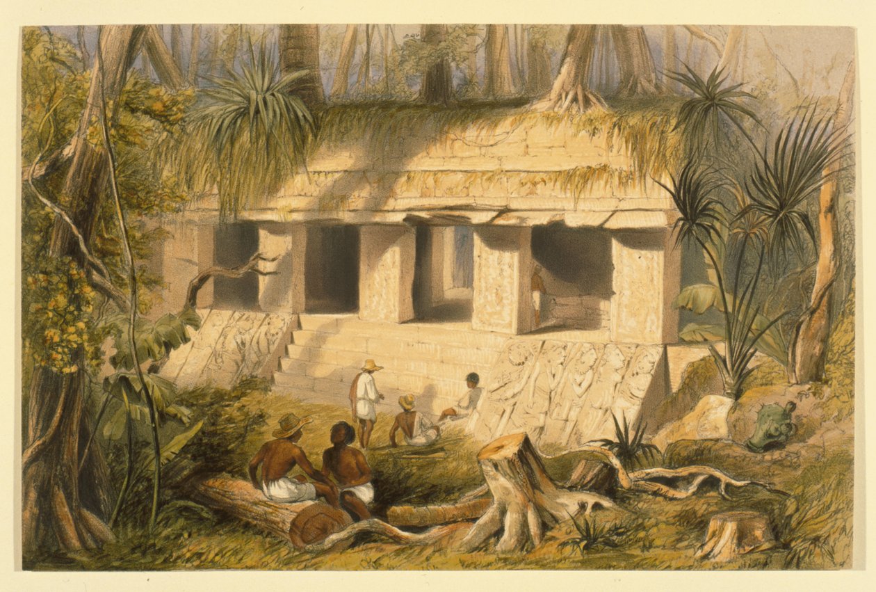 Główny Sąd Pałacu w Palenque, ilustracja z „Incydentów podróży w Ameryce Środkowej, Chiapas i Jukatanie” Johna Lloyda Stephensa, 1844 autorstwa Frederick Catherwood