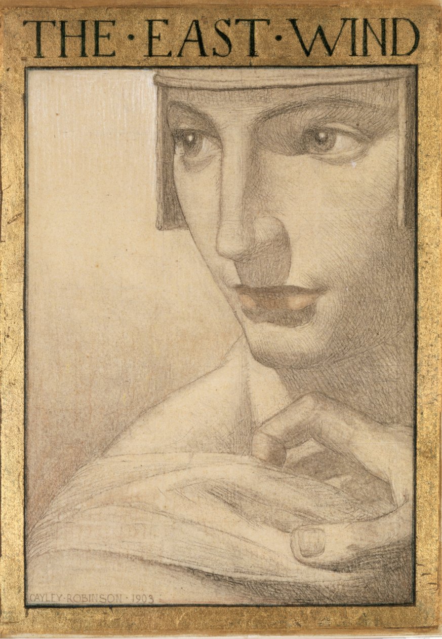 Cztery wiatry - Wiatr wschodni, 1903 (kolorowe kredy na papierze) autorstwa Frederick Cayley Robinson