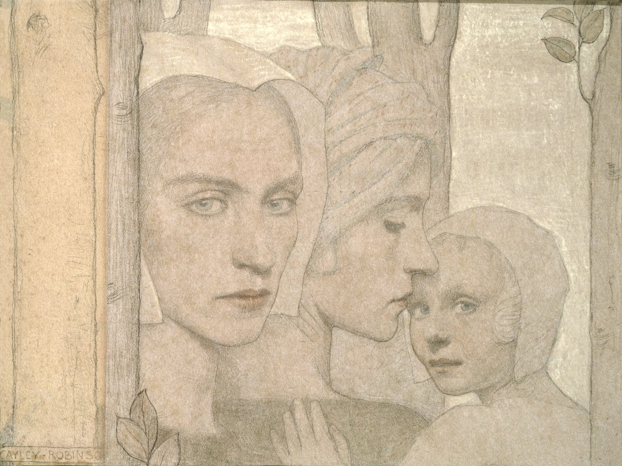 Dwie siostry, 1908 (ołówek i kreda na papierze) autorstwa Frederick Cayley Robinson