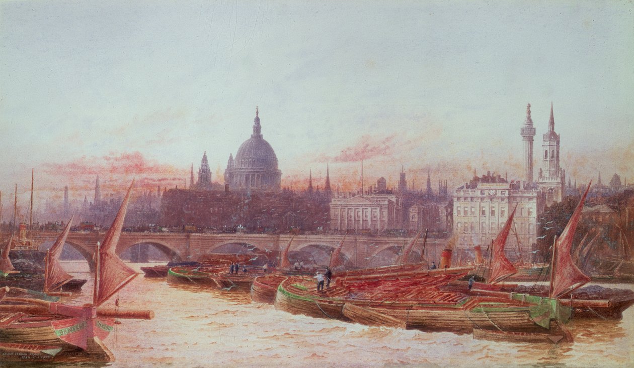 Barki poniżej London Bridge autorstwa Frederick E.J. Goff