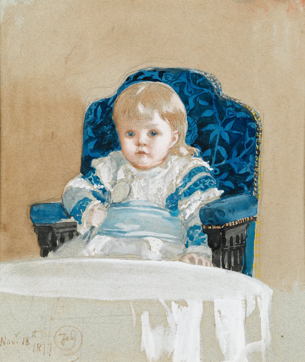 Fryderyka w sukience odświętnej trzymająca łyżkę, 1877 (wc na papierze) autorstwa Frederick Goodall