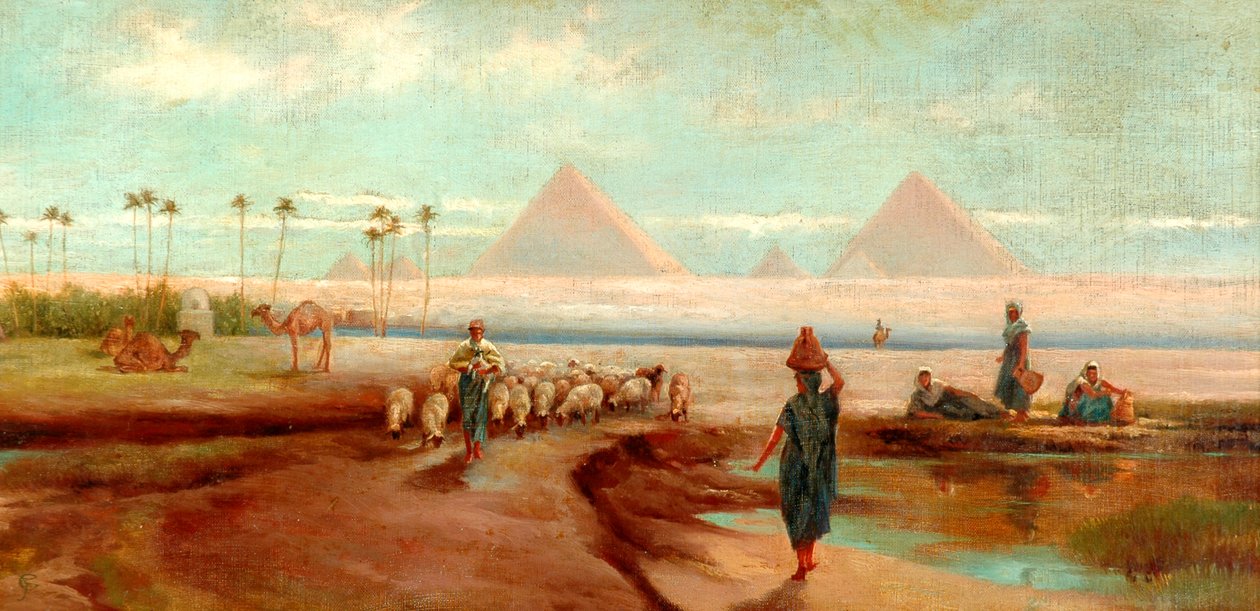 Poza Kairem (olej na płótnie, ponownie podszyty) autorstwa Frederick Goodall