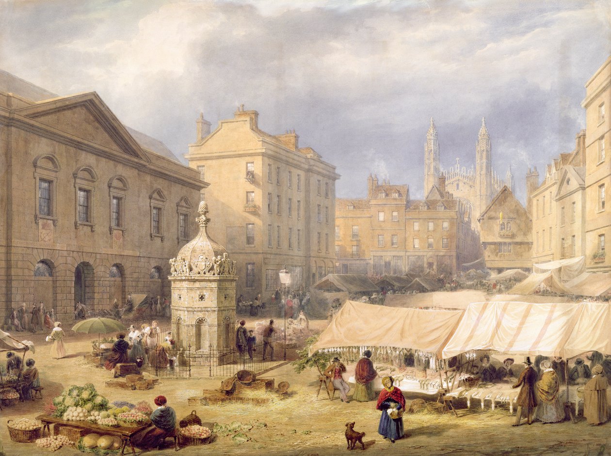 Rynek w Cambridge, 1841 r. autorstwa Frederick Mackenzie