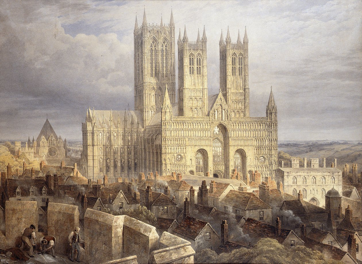 Katedra w Lincoln z północnego zachodu, ok.1850 autorstwa Frederick Mackenzie