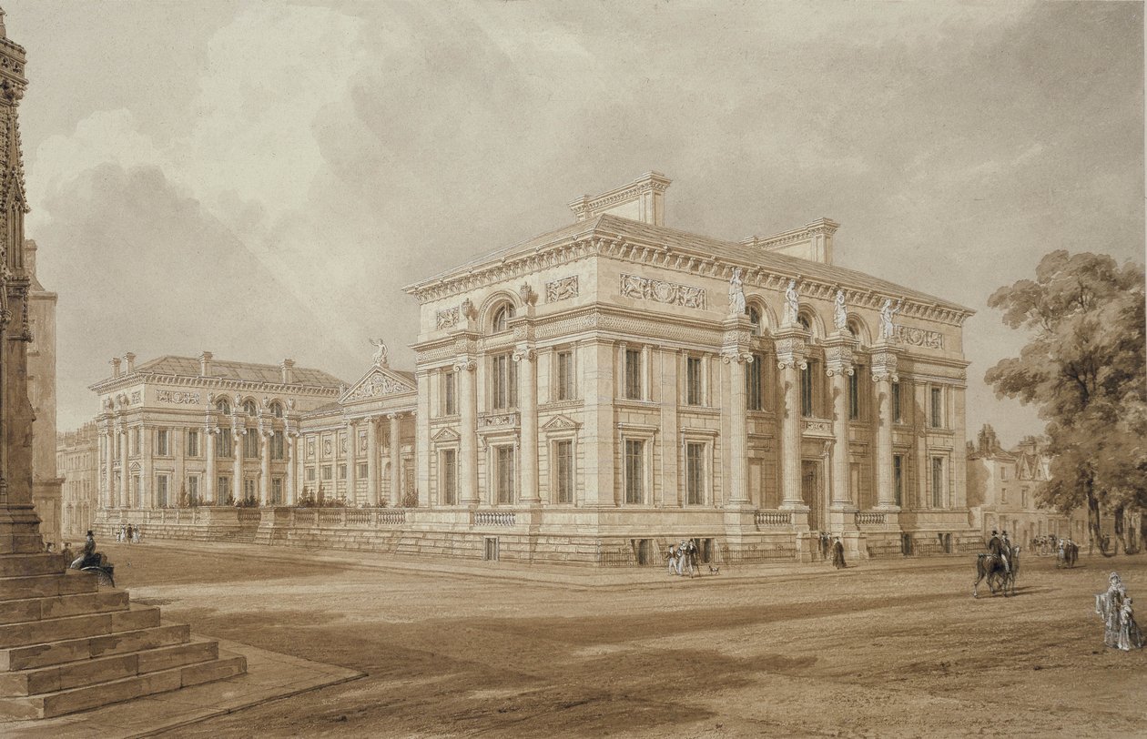 Południowo-wschodni widok na budynek Taylora i Galerie Uniwersyteckie (akwarela z akwarelą na grafit) autorstwa Frederick Mackenzie