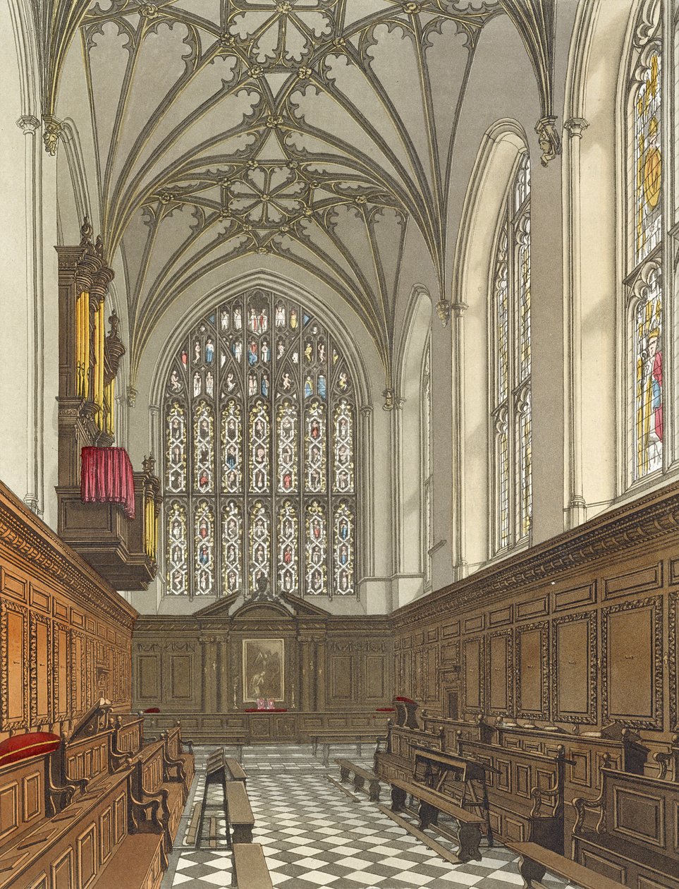 Kaplica Winchester College, z "History of Winchester College", część "History of the Colleges", wyryte przez Williama Jamesa Bennetta (1787-1844), opublikowane przez R. Ackermanna, 1816 (akwatinta) autorstwa Frederick Mackenzie