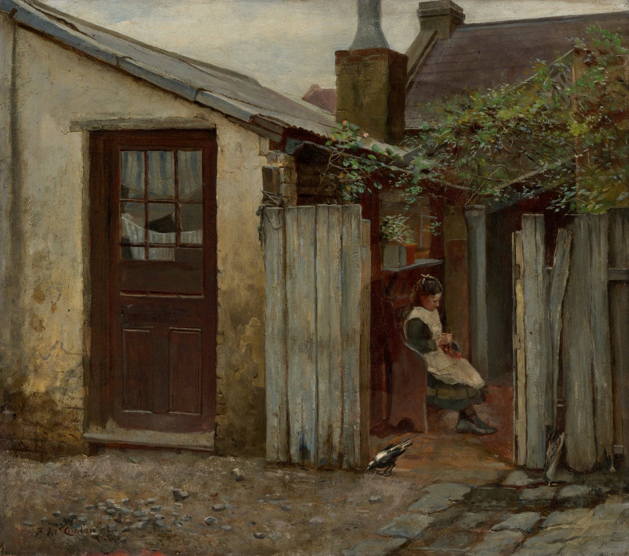 Dziewczyna z ptakiem w piekarni przy King Street autorstwa Frederick McCubbin