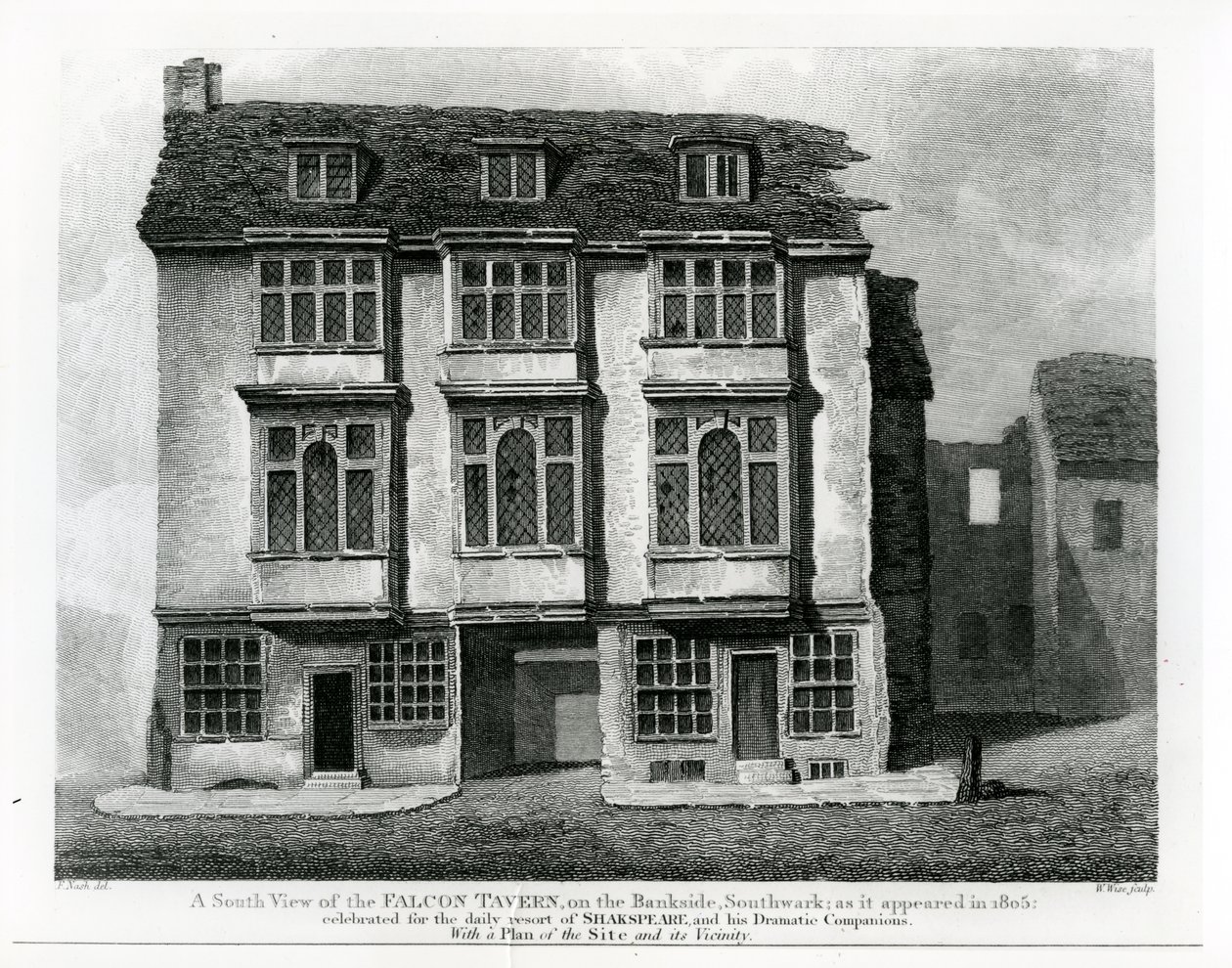 South View of the Falcon Tavern, na Bankside, Southwark, grawerowane przez Williama Wise, 1811 autorstwa Frederick Nash