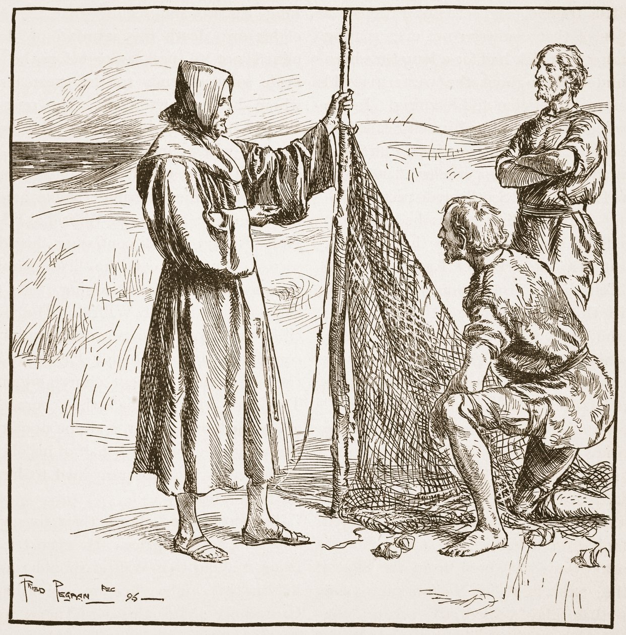 Wilfrid z Południowymi Sasami, ilustracja z „Kościoła anglikańskiego: historia dla ludu” autorstwa H.D.M. Spence-Jones, wyd. ok. 1910 (zdjęcie w sepii) autorstwa Frederick Pegram