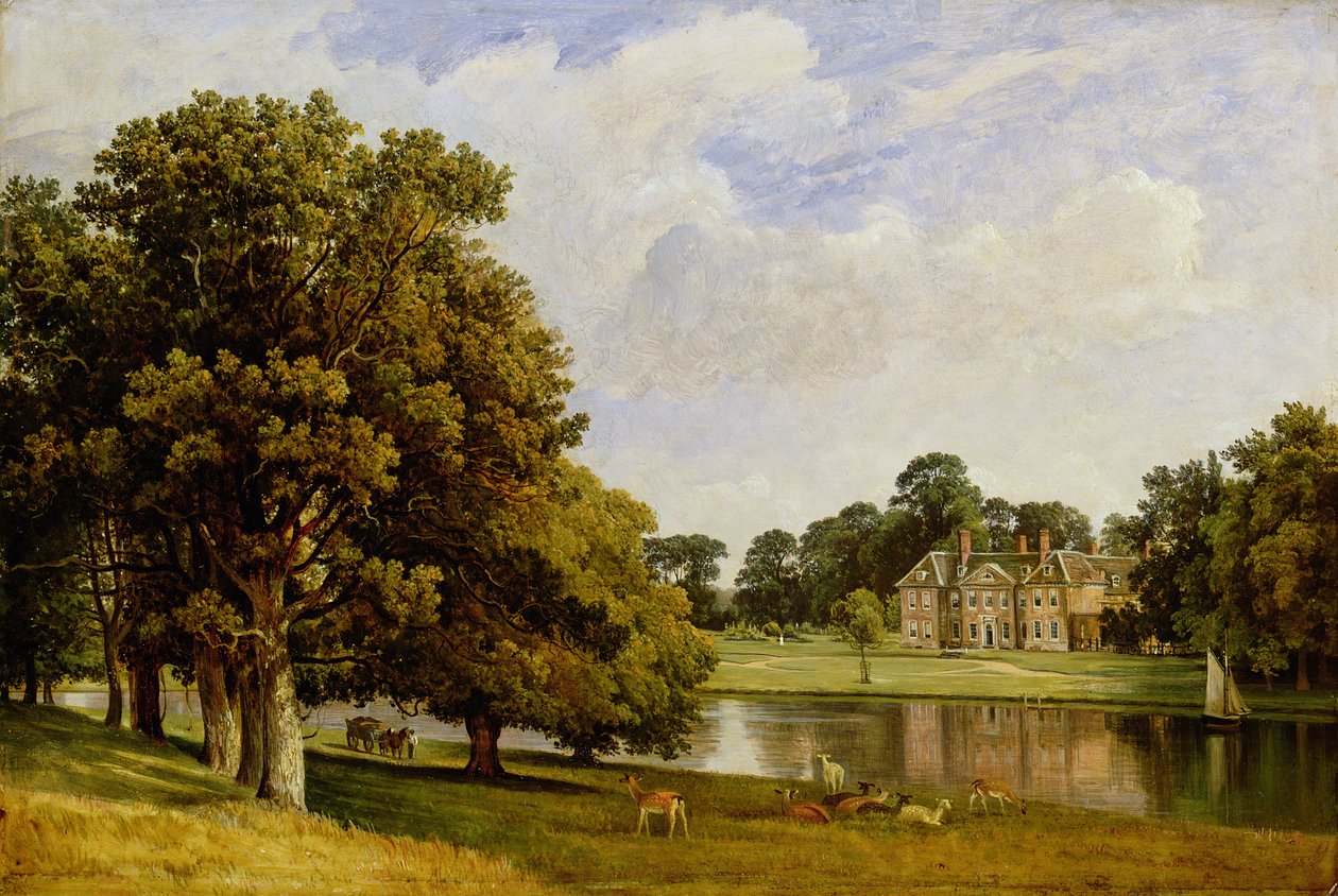 Jelenie pasące się nad jeziorem, Chilston Park, Kent autorstwa Frederick Richard Lee