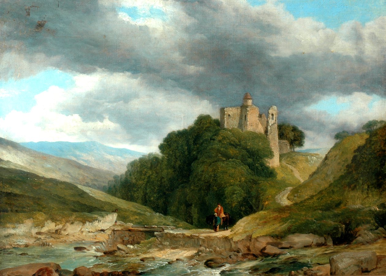 Pejzaż ze zrujnowanym zamkiem, 1864 (olej na płótnie, retuszowany) autorstwa Frederick Richard Lee