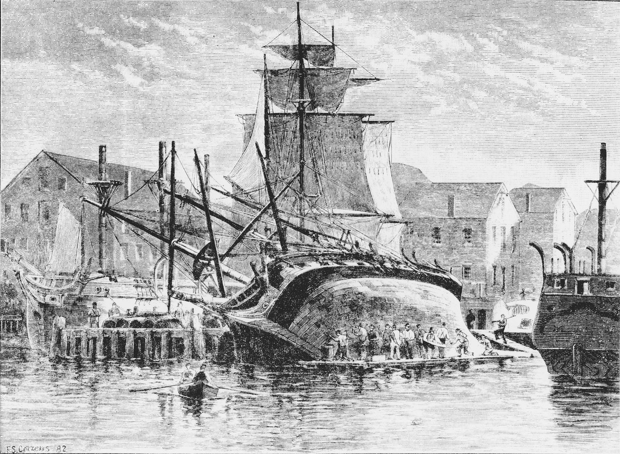 Statki wielorybnicze w New Bedford, Massachusetts, 1882 (bw zdjęcie) autorstwa Frederick Swartwout Cozzens