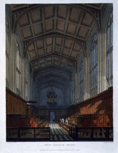Kaplica Eton College, z „Historii Eton College”, część „Historii kolegiów”, rycina Daniela Havella (1785-1826) wyd. przez R. Ackermanna autorstwa Frederick (after) Mackenzie