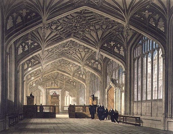 Wnętrze Divinity School, ilustracja z „Historii Oksfordu”, rycina F.C. Lewis (1779-1856) wyd. przez R. Ackermanna autorstwa Frederick (after) Mackenzie