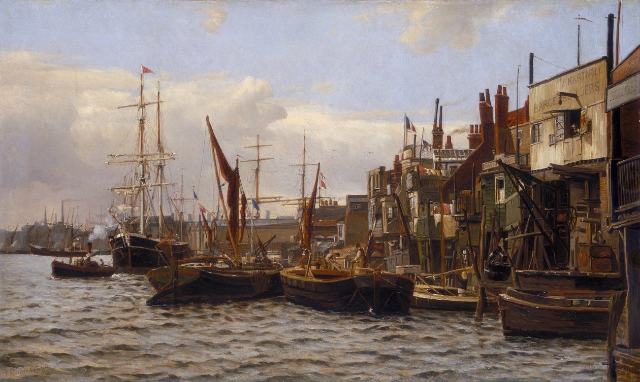 „Rzeka w Limehouse”, c1890 autorstwa Frederick A Winkfield