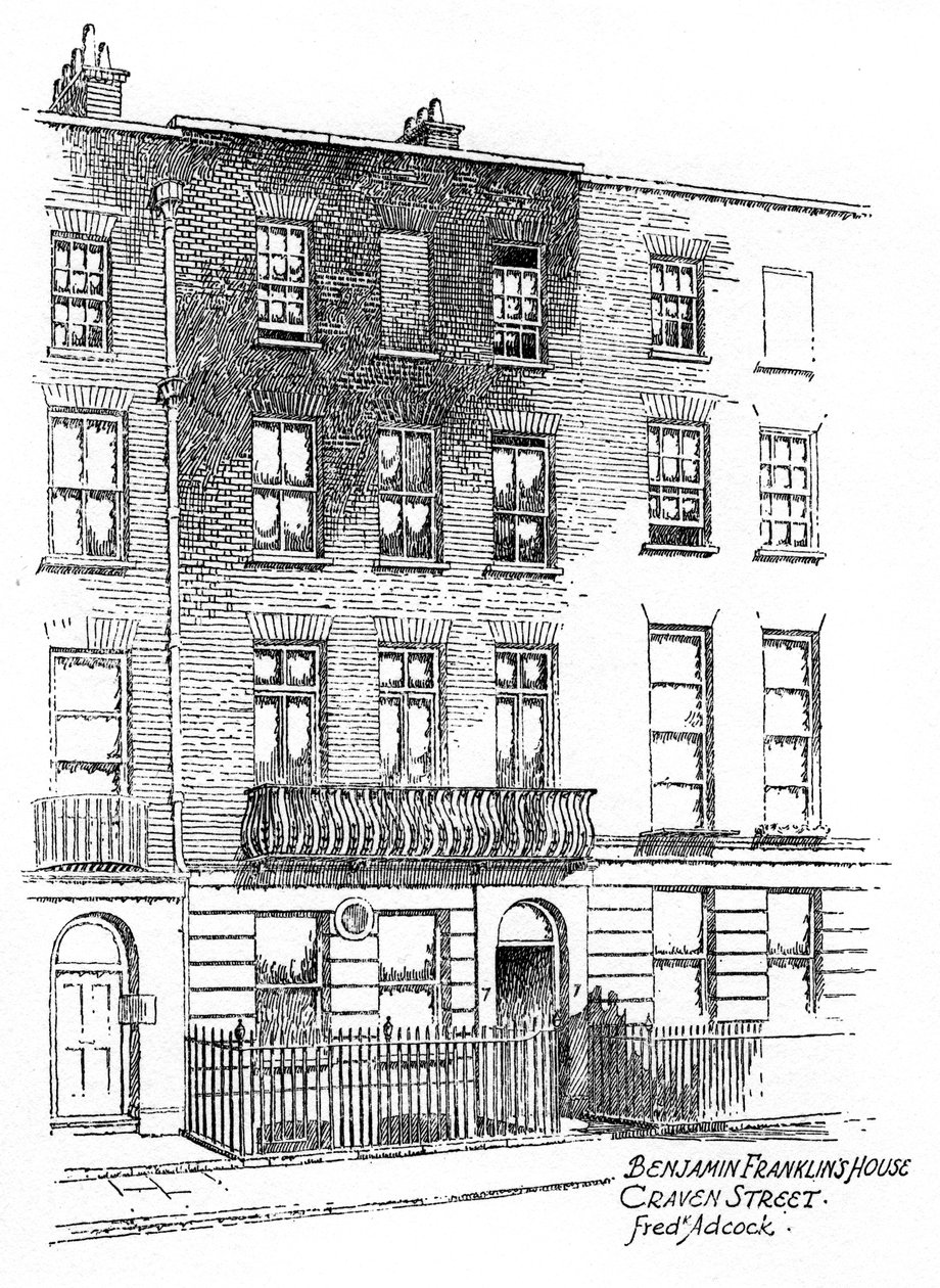 Dom Benjamina Franklina, 36 Craven Street, Londyn, 1912 autorstwa Frederick Adcock