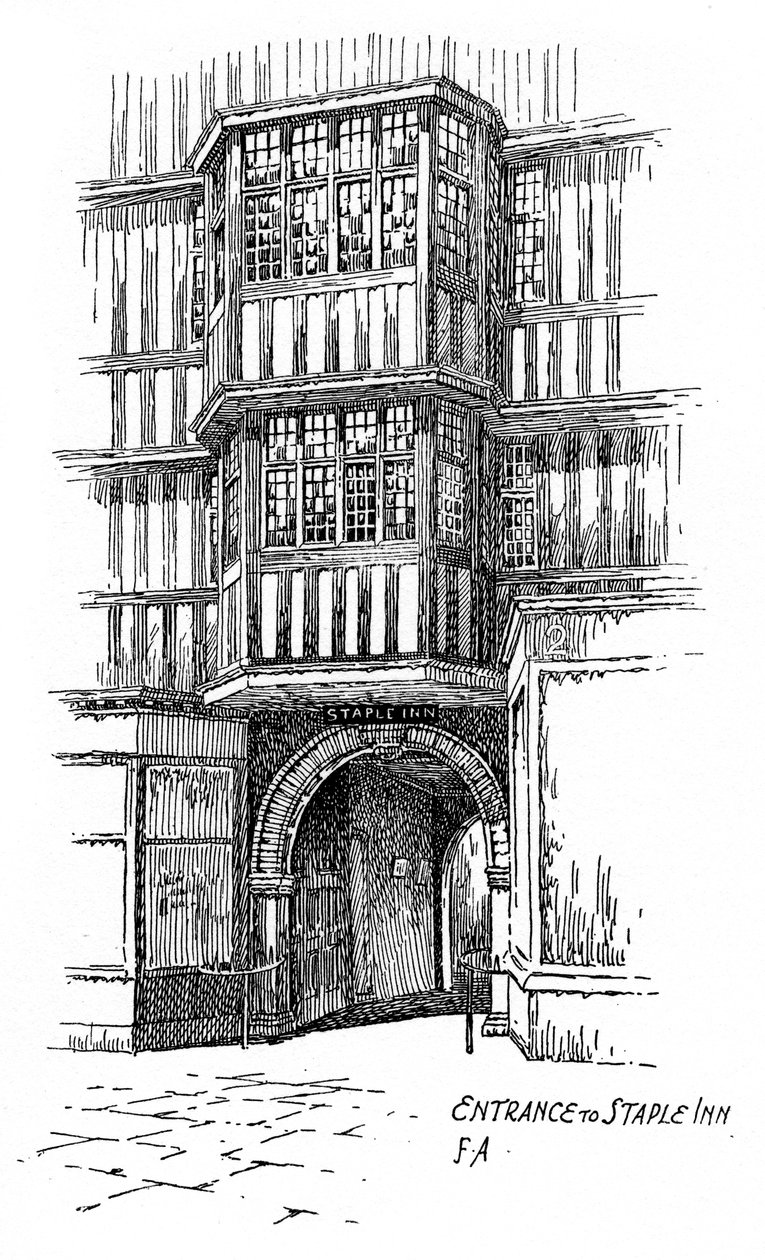 Wejście do Staple Inn, Holborn, Londyn, 1912 r. autorstwa Frederick Adcock