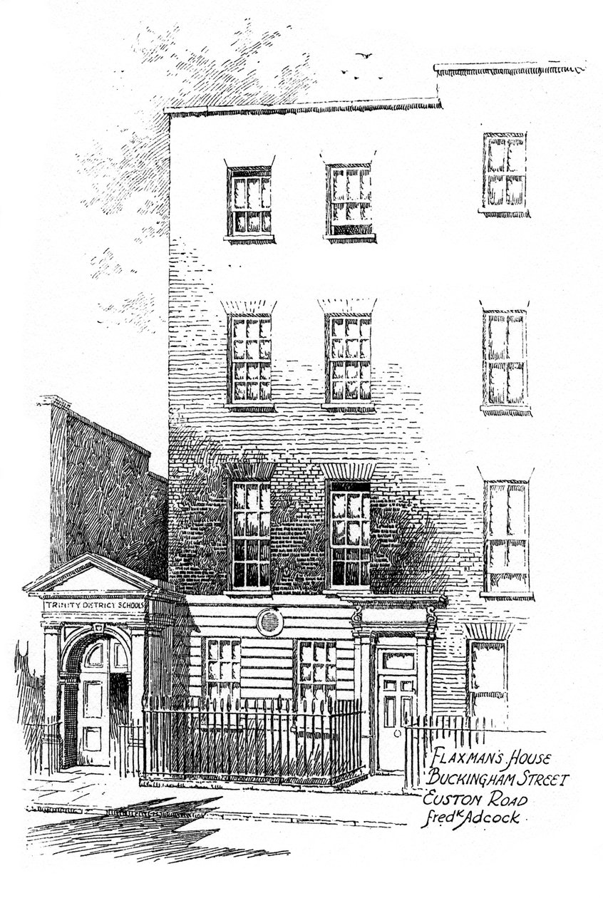 Dom Johna Flaxmansa, Buckingham Street, Euston Road, Londyn, 1912 r autorstwa Frederick Adcock