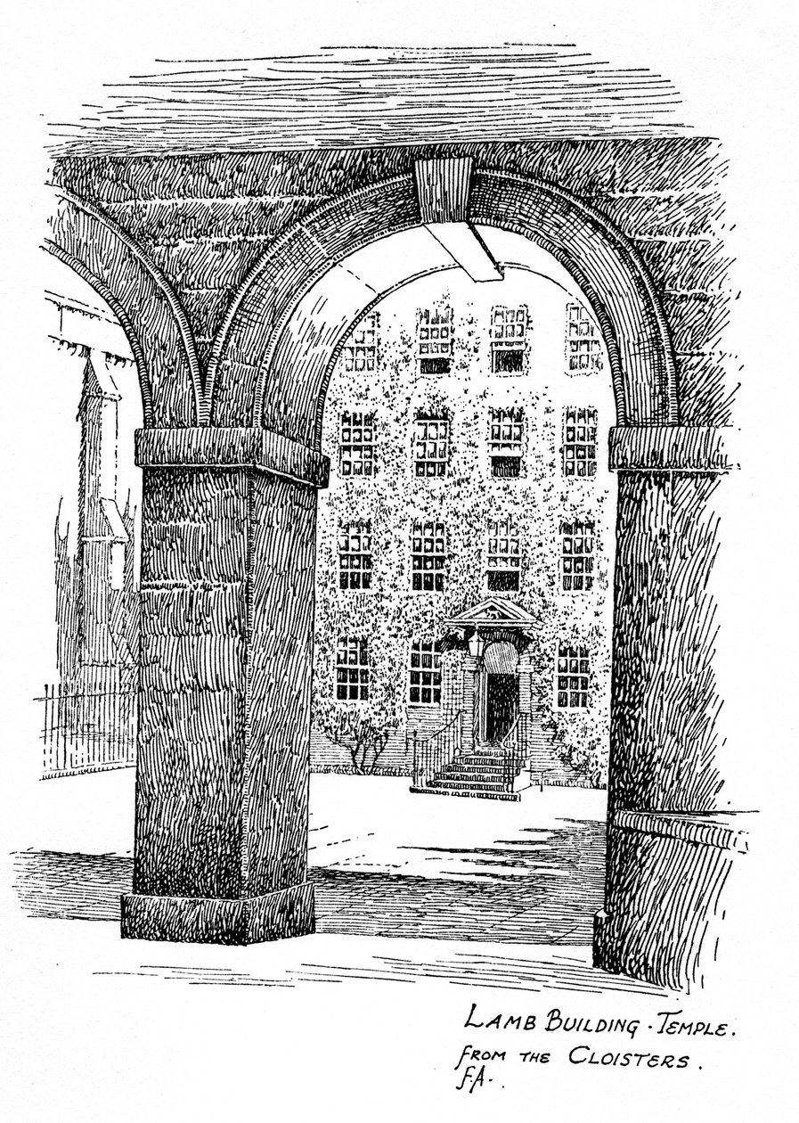 Budynek Baranka, Świątynia, z krużganków, Londyn, 1912 autorstwa Frederick Adcock
