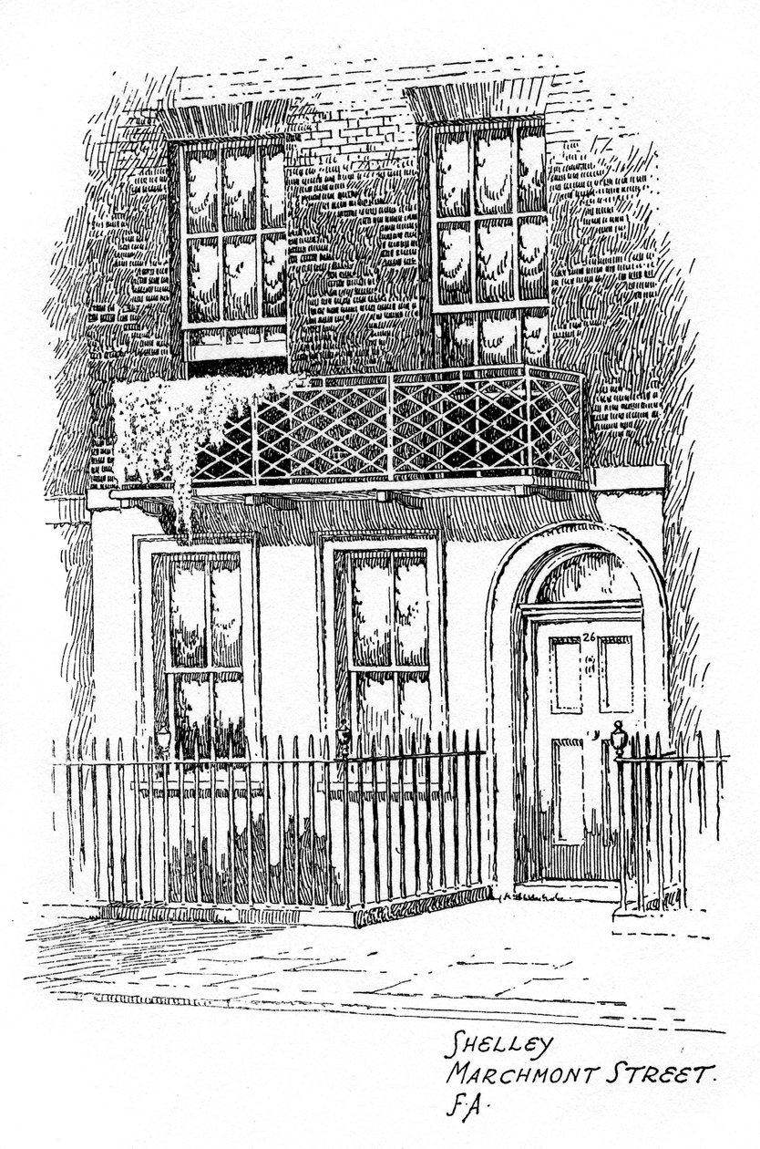 Dom Percy Bysshe Shelleys, Marchmont Street, Bloomsbury, Londyn, 1912 autorstwa Frederick Adcock
