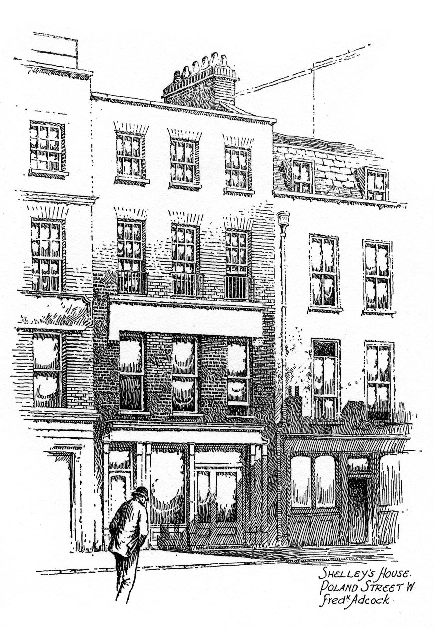 Dom Percy Bysshe Shelleys, Poland Street, dzielnica Westminster, Londyn, 1912. autorstwa Frederick Adcock