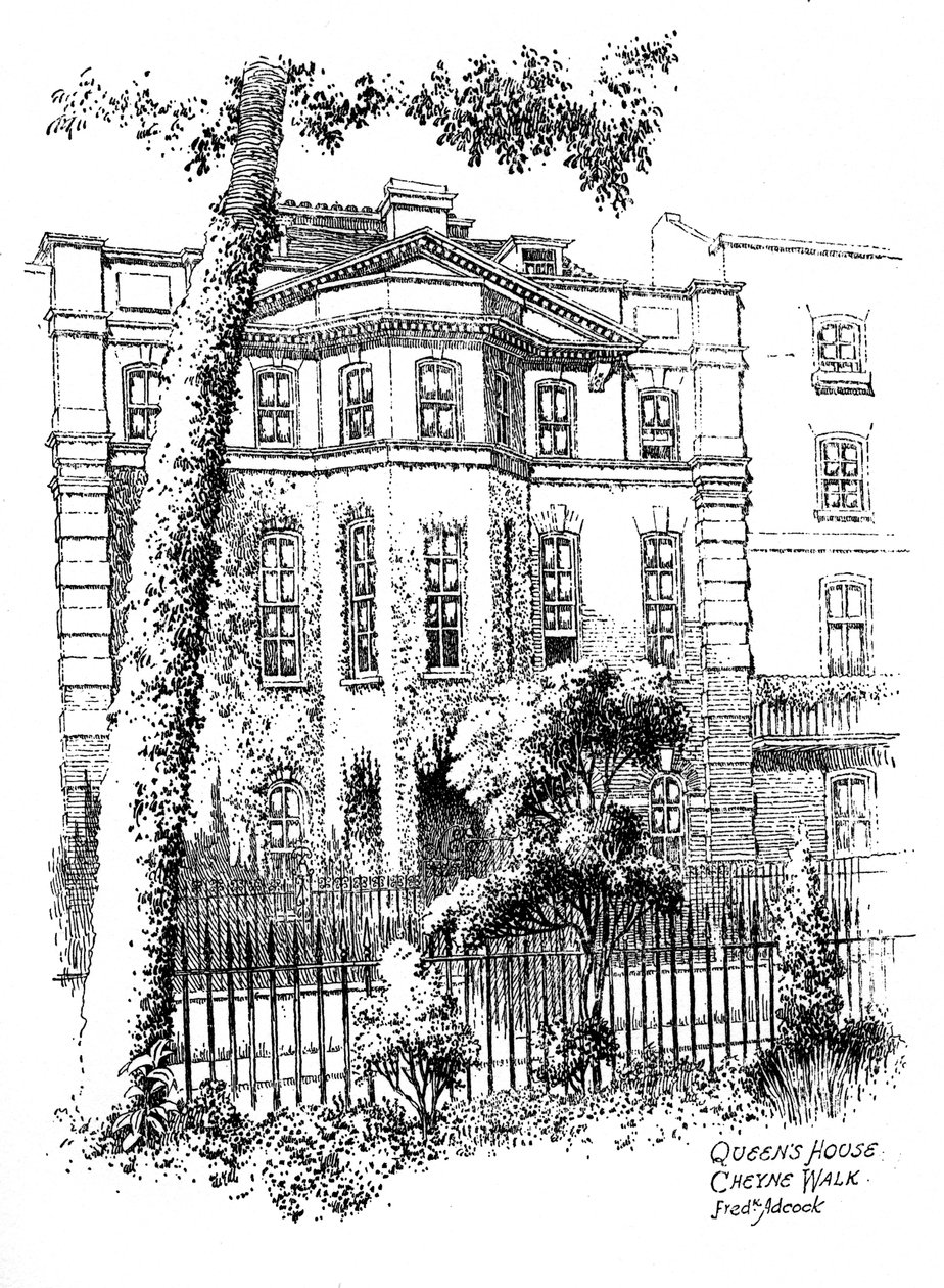 Queens House, Cheyne Walk, Chelsea, Londyn, 1912 r autorstwa Frederick Adcock