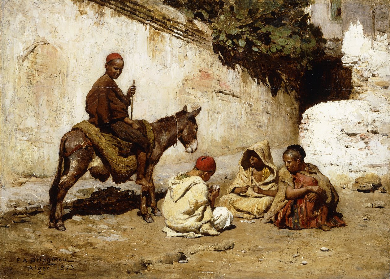 Arabskie dzieci grające w karty, 1873 autorstwa Frederick Arthur Bridgman