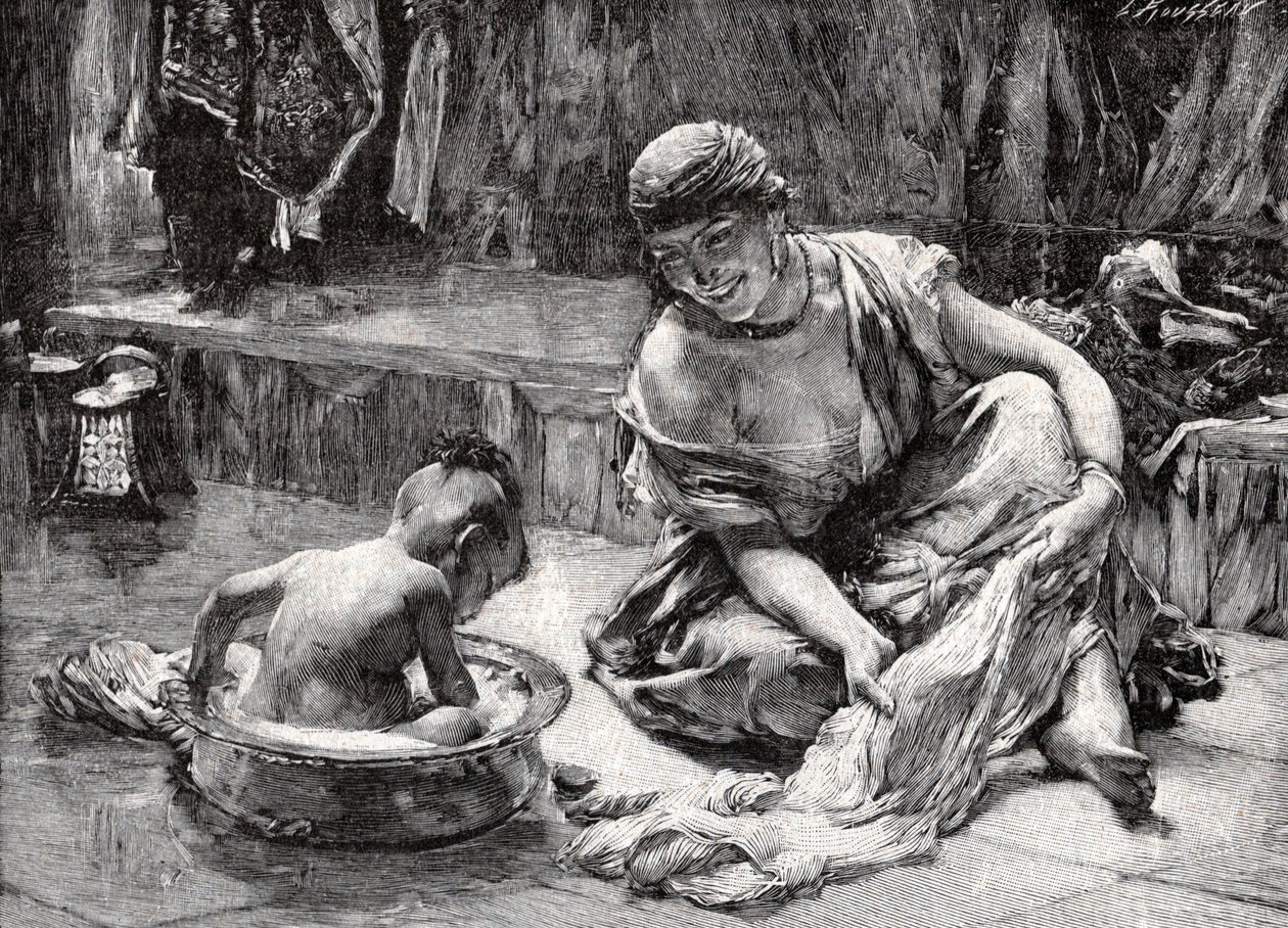 Kąpiel dla dzieci, Egipt autorstwa Frederick Arthur Bridgman