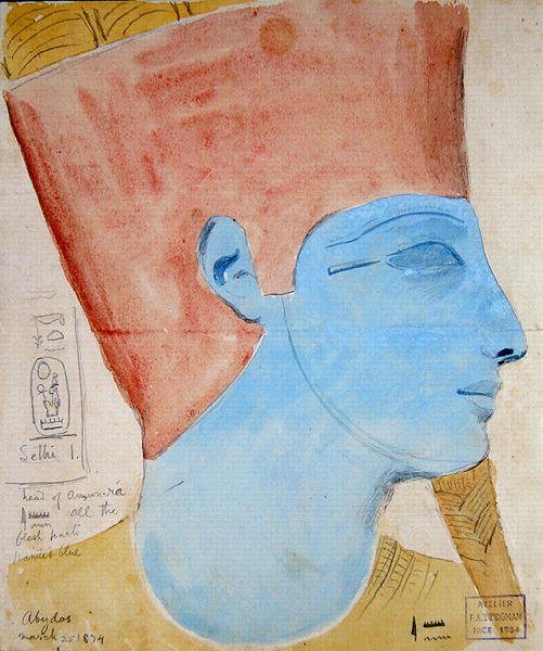 Studium płaskorzeźby głowy Boga Amona w świątyni Seti I, Abydos autorstwa Frederick Arthur Bridgman