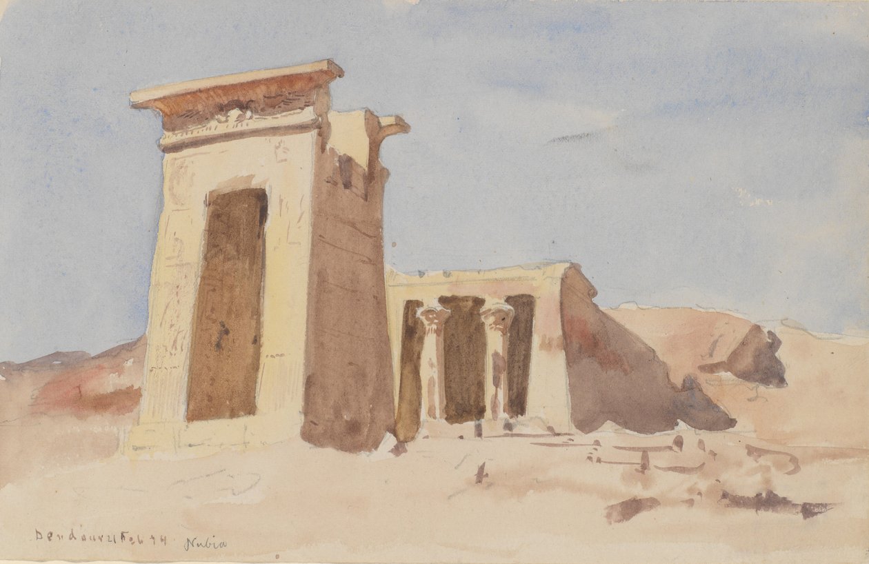 Świątynia Dendur, przedstawiająca Pylon, 1874. autorstwa Frederick Arthur Bridgman