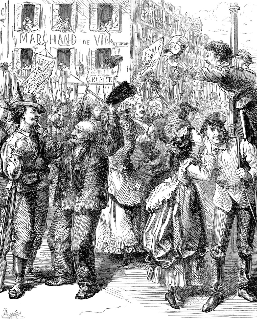 Obrona Paryża: studenci idący na barykady, wojna francusko-pruska, 1870 autorstwa Frederick Barnard