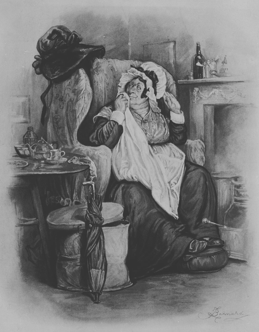 Sarah Gamp, 1880 r. autorstwa Frederick Barnard