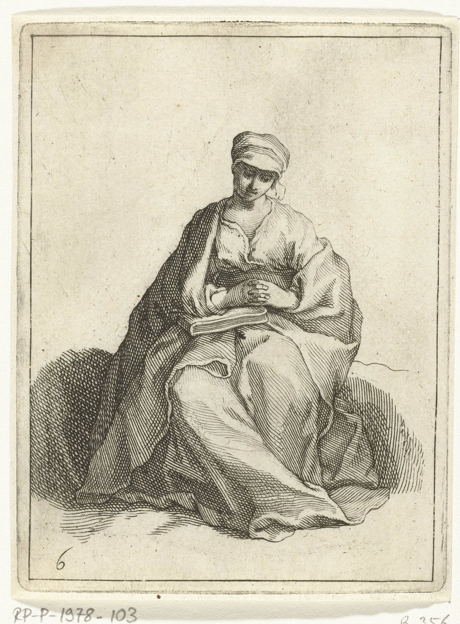 Siedząca, modląca się kobieta 15 małych figurek (tytuł serii) autorstwa Frederick Bloemaert