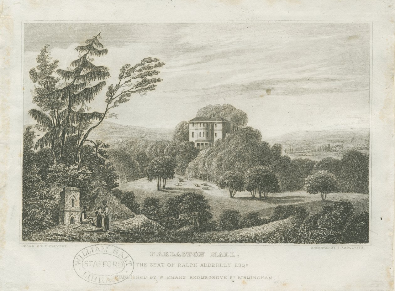 Barlaston Hall: grawerowanie i [połowa XIX wieku] (druk) autorstwa Frederick Calvert