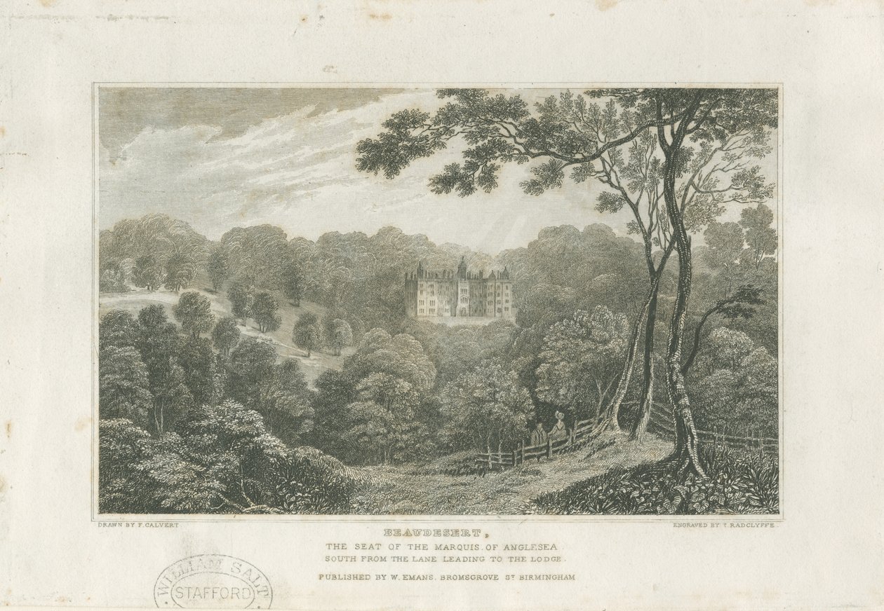 Sala i Park Beaudesert: rycina, bd [ok. 1830] autorstwa Frederick Calvert